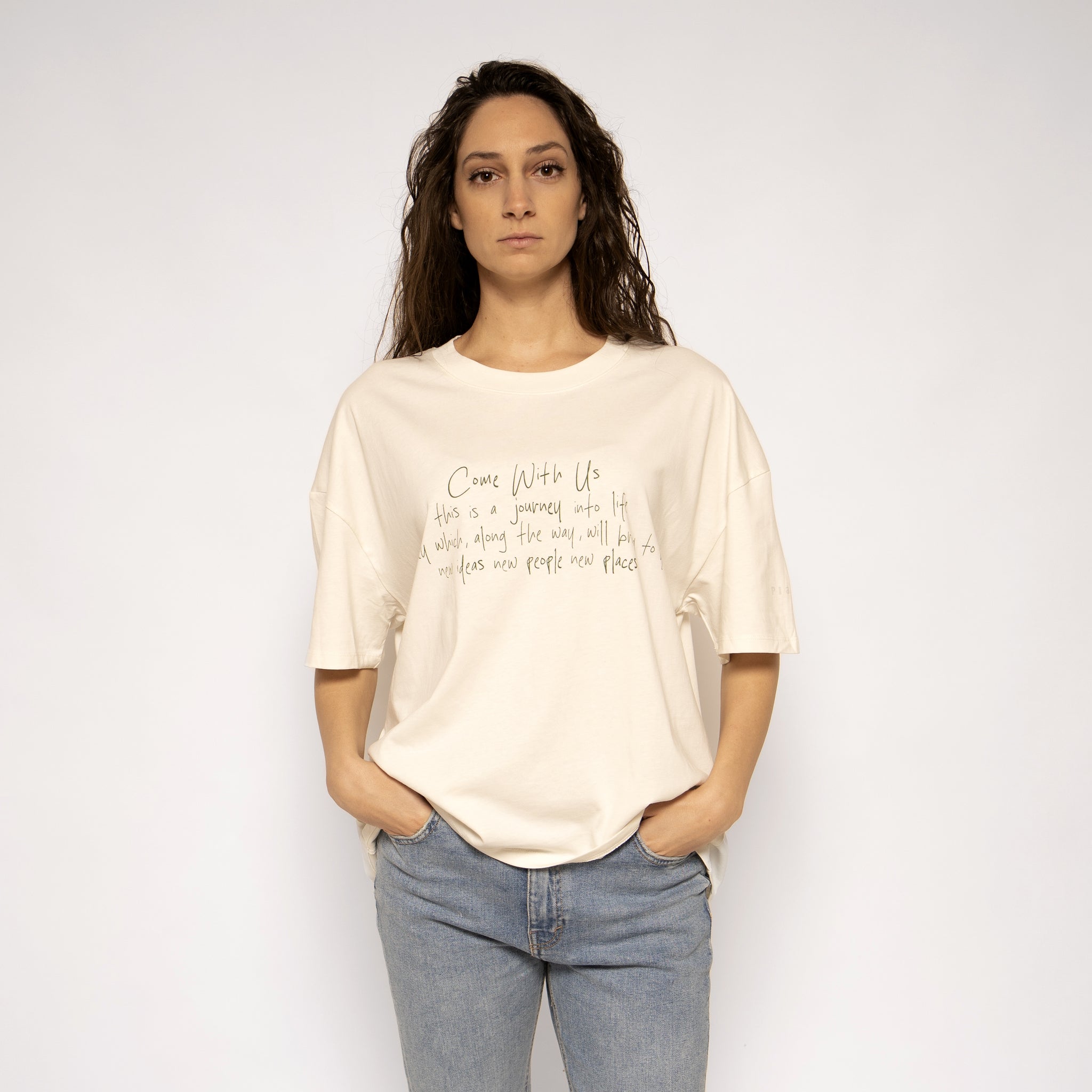 T-shirt Donna Ivory Green Oversize