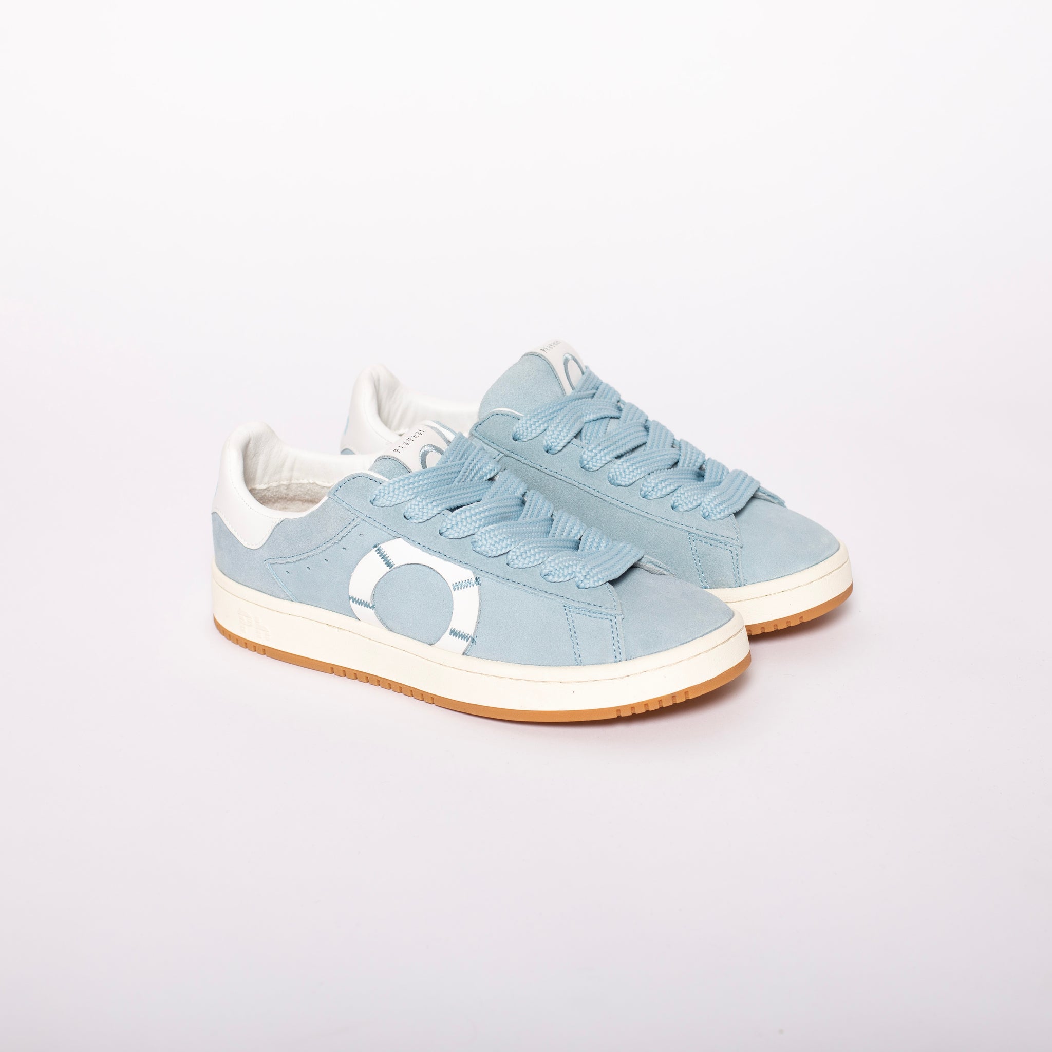 Sneakers in camoscio con logo sul lato e lacci flat colore Azzurro