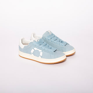 Sneakers in camoscio con logo sul lato e lacci flat colore Azzurro