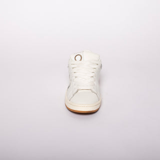 Sneakers frontale in pelle con lacci flat colore Bianco