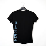 Retro T-shirt nera con logo grande Snatch24 colore verde acqua